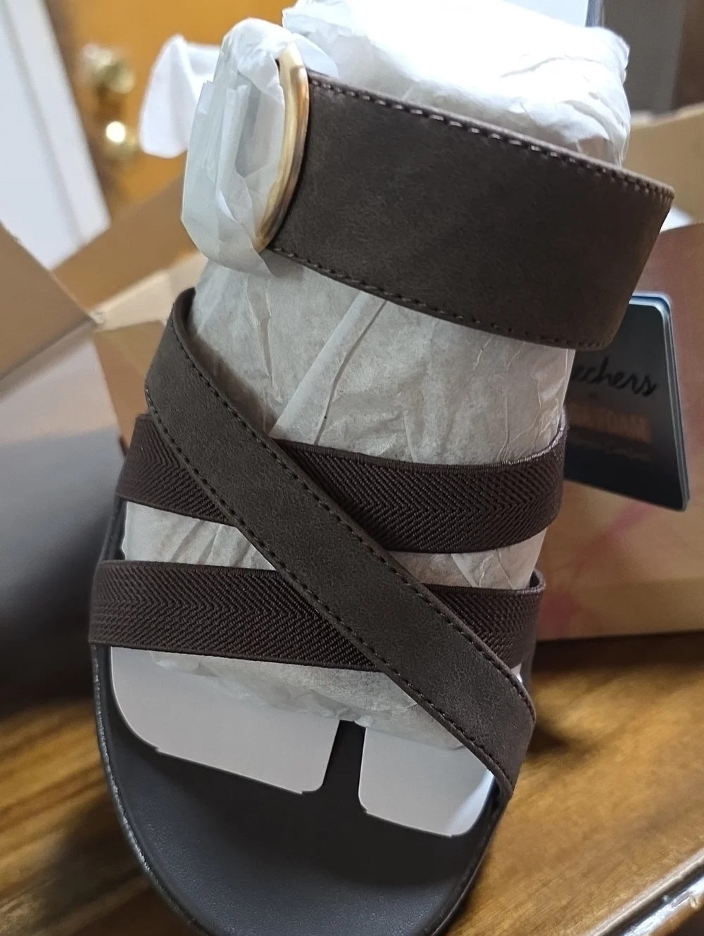 Skechers Women’s Dark Brown Strappy Buckle Sandal